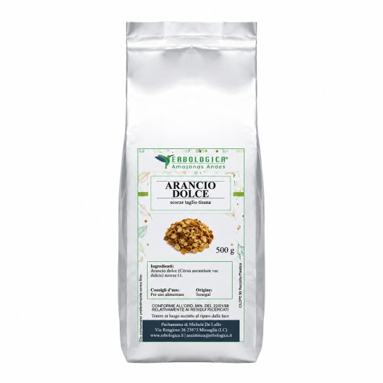 Busta argentata di Arancio Dolce Scorze taglio tisana 1kg Erbologica Amazonas Andes