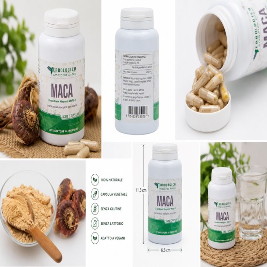 Maca Rossa Capsule 120 Capsule da 500 mg Maca Rossa Peruviana Capsule Lepidium Meyenii 120 Capsule