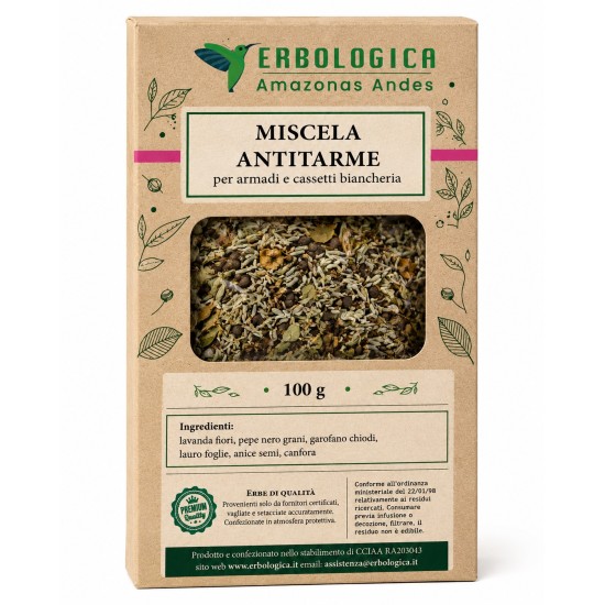 Antitarme Naturale Erbologica 100 g con Lavanda Canfora e Spezie per Armadi e Biancheria