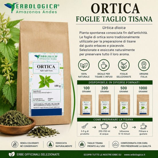 Ortica Foglie Taglio Tisana 100% Naturale Ortica Foglie Taglio Tisana Erbologica Urtica dioica