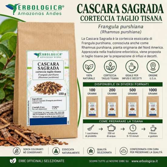 Cascara Sagrada Corteccia – Frangula purshiana 100 g 500 g 1 kg Cascara Sagrada Corteccia – Frangula purshiana 100 g 500 g 1 kg
