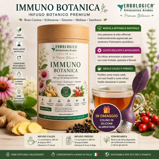 Immuno Botanica Premium con Rosa Canina, Echinacea, Zenzero, Melissa e Sambuco - Infuso botanico confezionato a mano in Italia