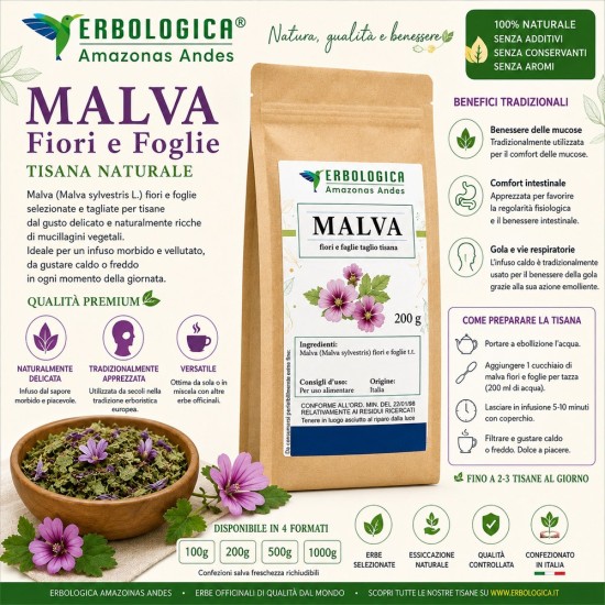 Malva Fiori e Foglie Tisana Naturale Erba Officinale Premium Malva Fiori e Foglie essiccata per tisana naturale sfusa di qualità premium