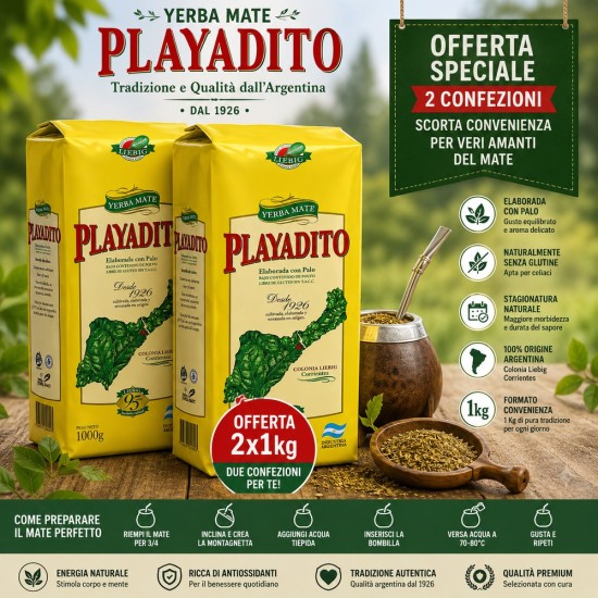 Yerba Mate Playadito 2 x 1 kg Confezione Convenienza Originale Argentina Yerba Mate Playadito 2 x 1 kg Confezione Convenienza Originale Argentina