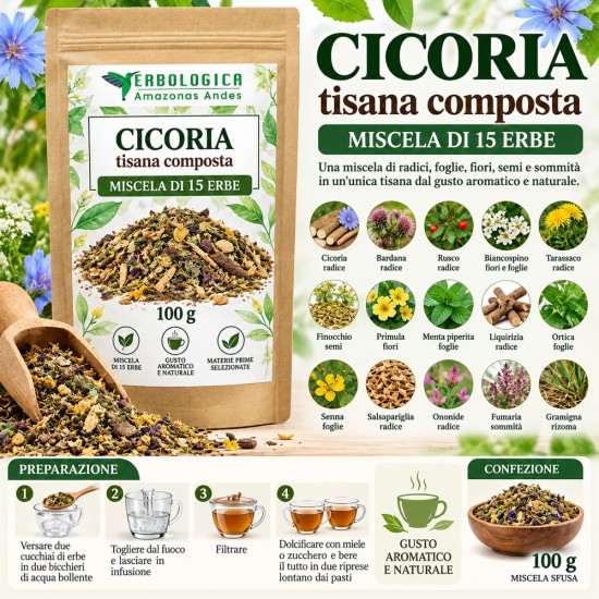 Cicoria Tisana Composta – Miscela di 14 Erbe 100 g Cicoria Tisana Composta – Miscela di 14 Erbe 100 g