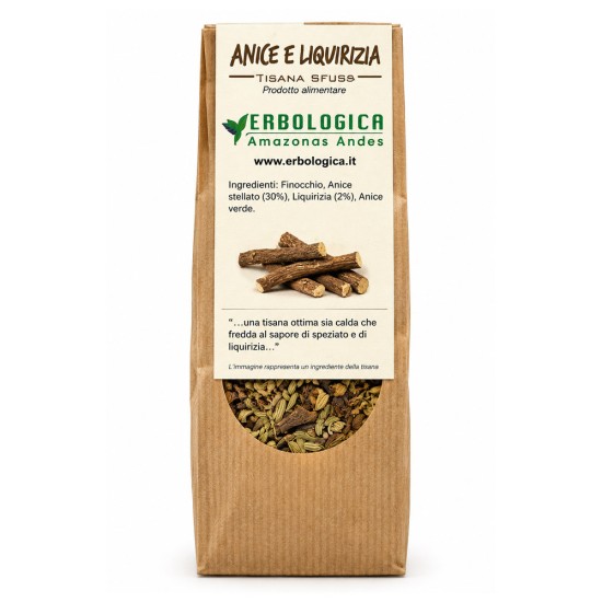 Tisana Anice e Liquirizia con Finocchio 100 g Erbologica Erbologica loose herbal tea with fennel, green anise, star anise and licorice root, 100 g pack