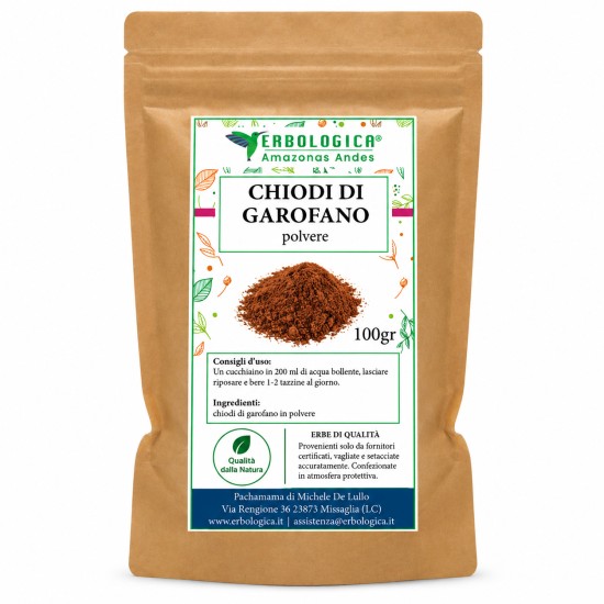 Garofano Chiodi Polvere 100gr – Erbologica Amazonas Andes Chiodi di garofano in polvere 100gr Erbologica Amazonas Andes, spezia naturale in polvere per uso alimentare