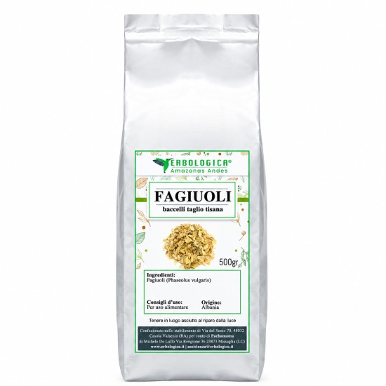 Fagiuoli Baccelli Taglio Tisana 500 g - Erbologica Fagiuoli baccelli essiccati taglio tisana 500 g Erbologica Amazonas Andes