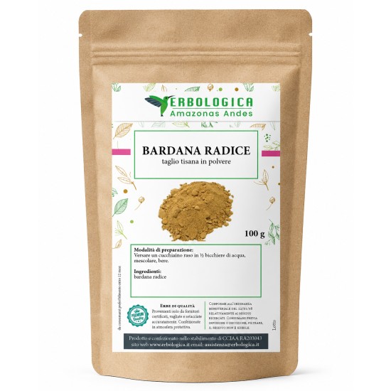 Bardana radice in polvere (Arctium lappa) in busta kraft da 100g Erbologica Amazonas Andes