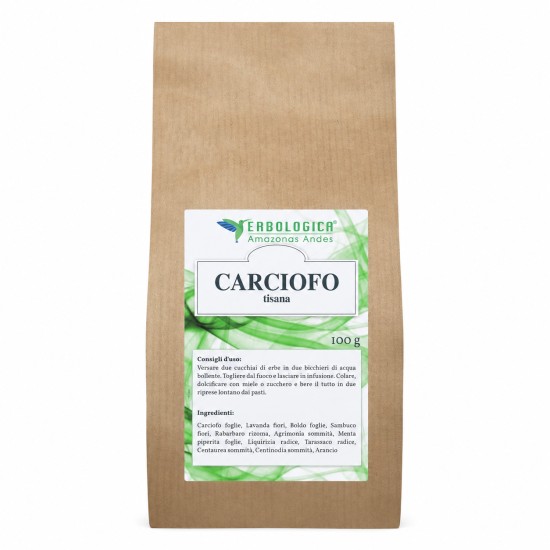 Sacchetto kraft da 100g di Carciofo tisana Erbologica Amazonas Andes con miscela di erbe per infuso naturale