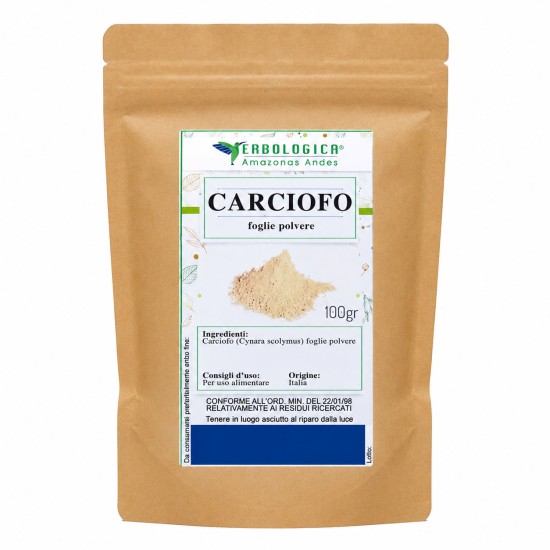 Sacchetto kraft da 100g di Carciofo (Cynara scolymus) foglie polvere Erbologica Amazonas Andes