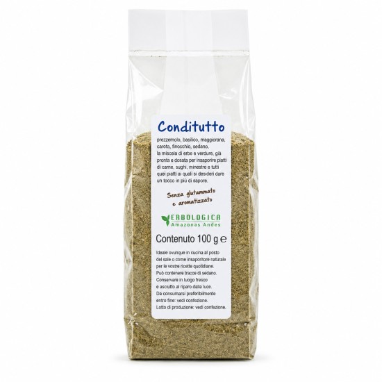 Condimento Universale Naturale 100g Erbologica Amazonas Andes Preparato disidratato universale 100g con erbe aromatiche e spezie per cucina.