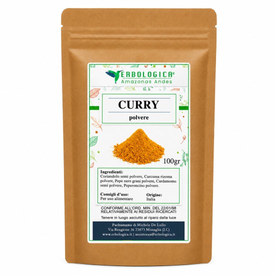 Curry in Polvere 100g Erbologica Amazonas Andes Miscela di Spezie Naturale Curry in Polvere 100g Erbologica Amazonas Andes in confezione richiudibile, miscela di spezie naturali per condire carne, verdure, riso e ricette etniche.