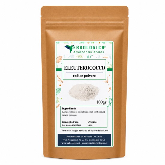 Eleuterococco Radice in Polvere 100g Erbologica Amazonas Andes Eleuterococco Radice in Polvere 100g Erbologica Amazonas Andes polvere naturale in busta kraft per uso alimentare