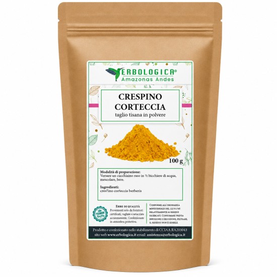 Crespino corteccia in polvere 100 g Erbologica Amazonas Andes in confezione richiudibile per uso erboristico e tisane