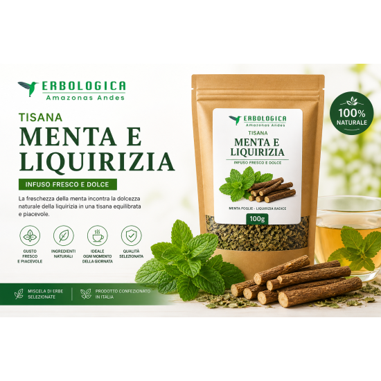 Tisana menta e liquirizia naturale 100 g infuso rinfrescante