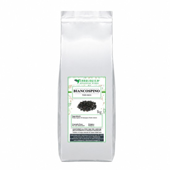 Confezione argentata da 1kg di Biancospino Frutto Intero Erbologica Amazonas Andes