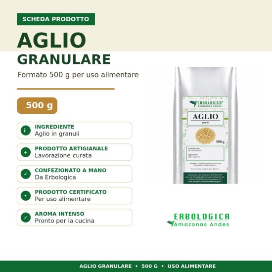 Confezione di aglio in granuli Erbologica Amazonas Andes da 500 g