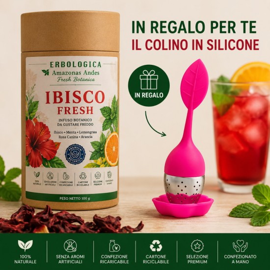 Ibisco Fresh infuso botanico con ibisco, menta piperita, lemongrass, rosa canina e scorza d'arancia della linea Botanica Premium
