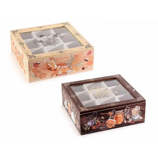 Scatola té/spezie in legno e vetro 9 scomparti Scatola té/spezie in legno e vetro 9 scomparti