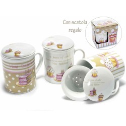 Tazza tisaniera cupcake in porcellana con scatola regalo Tazza tisaniera cupcake in porcellana con scatola regalo