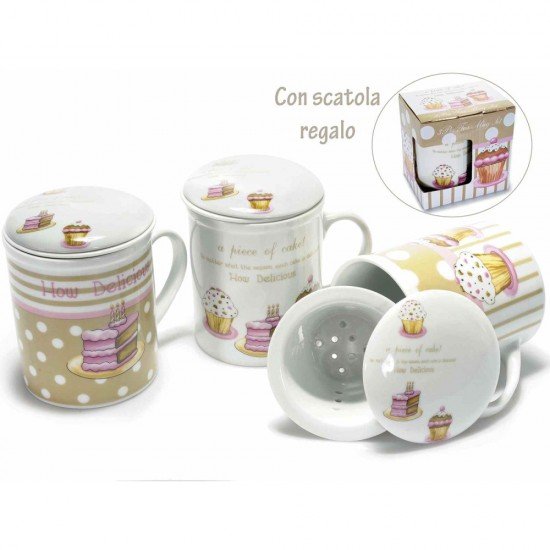 Tazza tisaniera cupcake in porcellana con scatola regalo